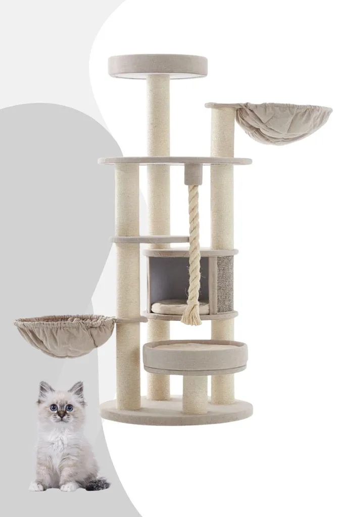 Arbre à chat Nobby FIDA crème aspect lin 165 cm - Griffoir design luxe