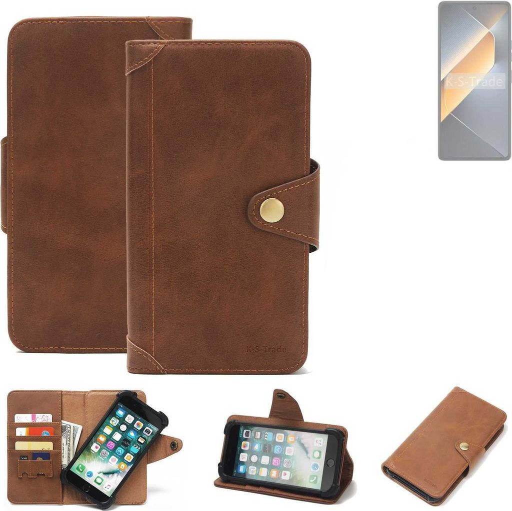 K-S-Trade Handyhülle kompatibel mit Tecno Pova 6 Schutz Hülle Walletcase Bookstyle Tasche Case Handytasche Wallet Flipcase Cover PolyurethanBraun...