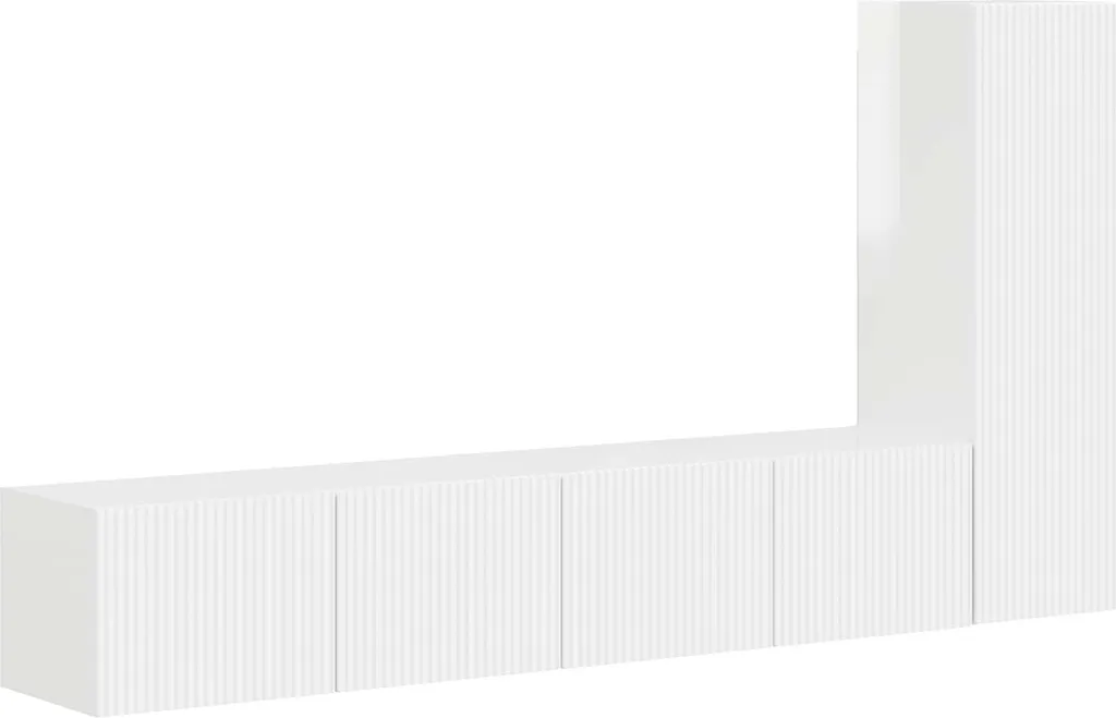 Ensemble meuble TV suspendu blanc laqué 3 éléments pour salon chic