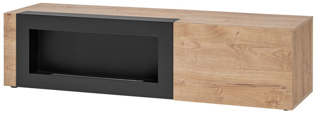 TV-Lowboard "Heron" in Ribbeck Eiche und schwarz TV Unterteil mit Ethanol Kamin 160 x 42 cm