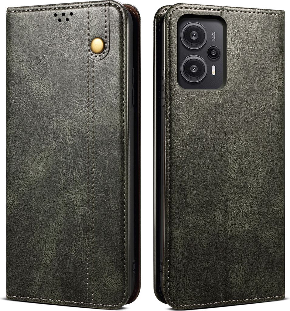Xiaomi Poco F5 Hülle, Leder Flip Brieftasche Schutzhülle mit Standfunktion für Xiaomi Poco F5 / Redmi Note 12 Turbo Grün