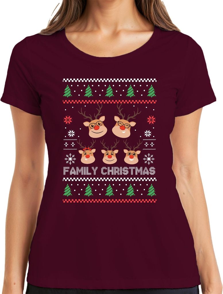 Family Christmas Ugly Sweater Familie - Weihnachten Weihnachtsgeschenk Christmas Damen T-Shirt, Burgundy, M