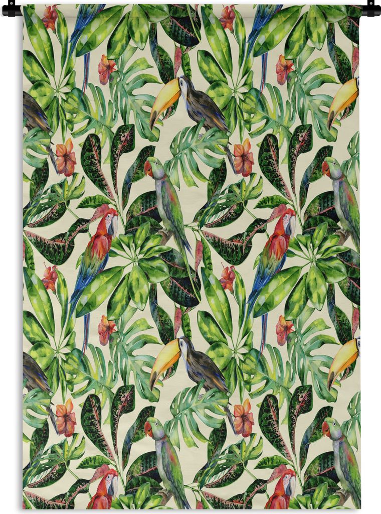 MuchoWow Wandteppich Wandbehang Blumen - Vogel - Blätter 120x180 cm Tapisserie Dekoration Wandtuch - Schlafzimmer - Dekorationen für das Haus