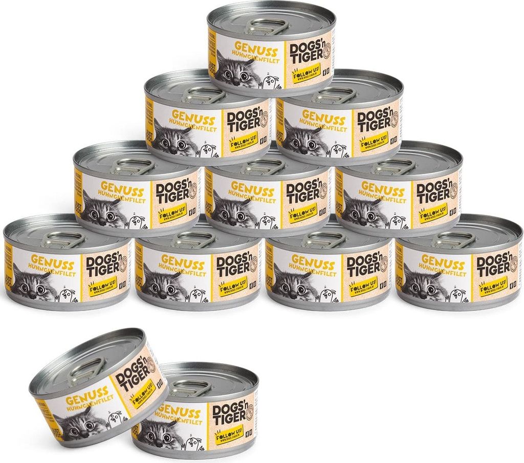 Dogs’n Tiger Adult Premium Katzenfutter, Nassfutter, Getreidefrei, Genuss, Huhn, 12x 70g