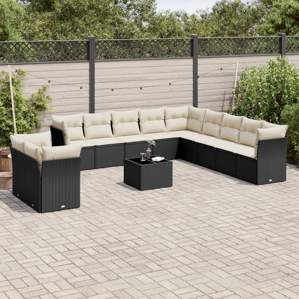 Design 12-tlg. Garten-Sofagarnitur mit Kissen Schwarz Poly Rattan, Gartenmöbel-Sets 2024 Neu