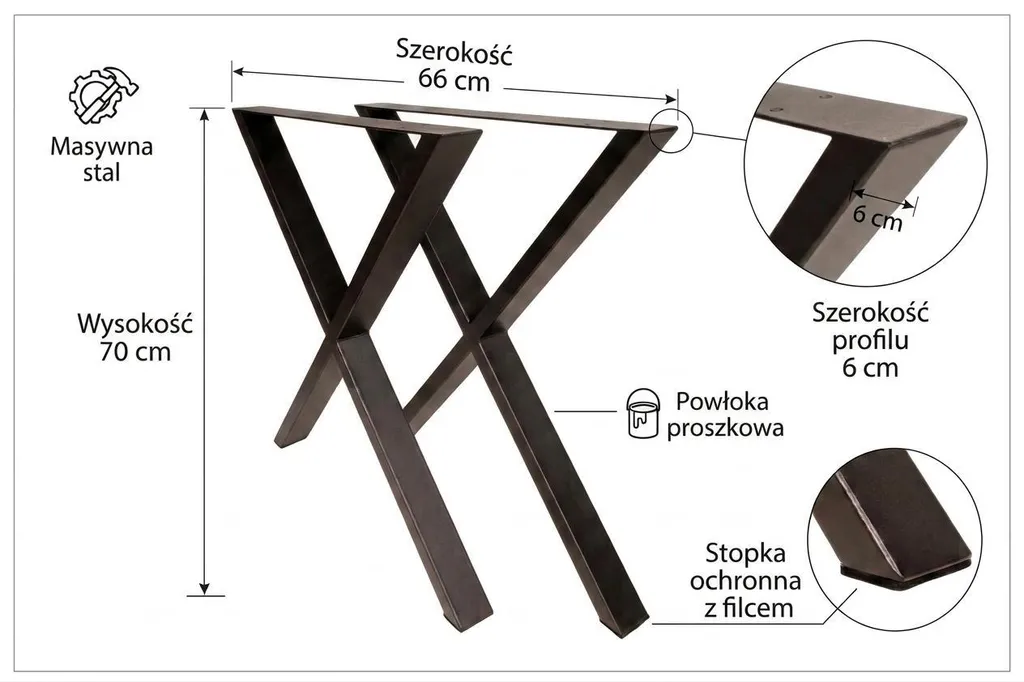 Pied de table industriel noir 70cm - Support robuste pour bureau et table - 2