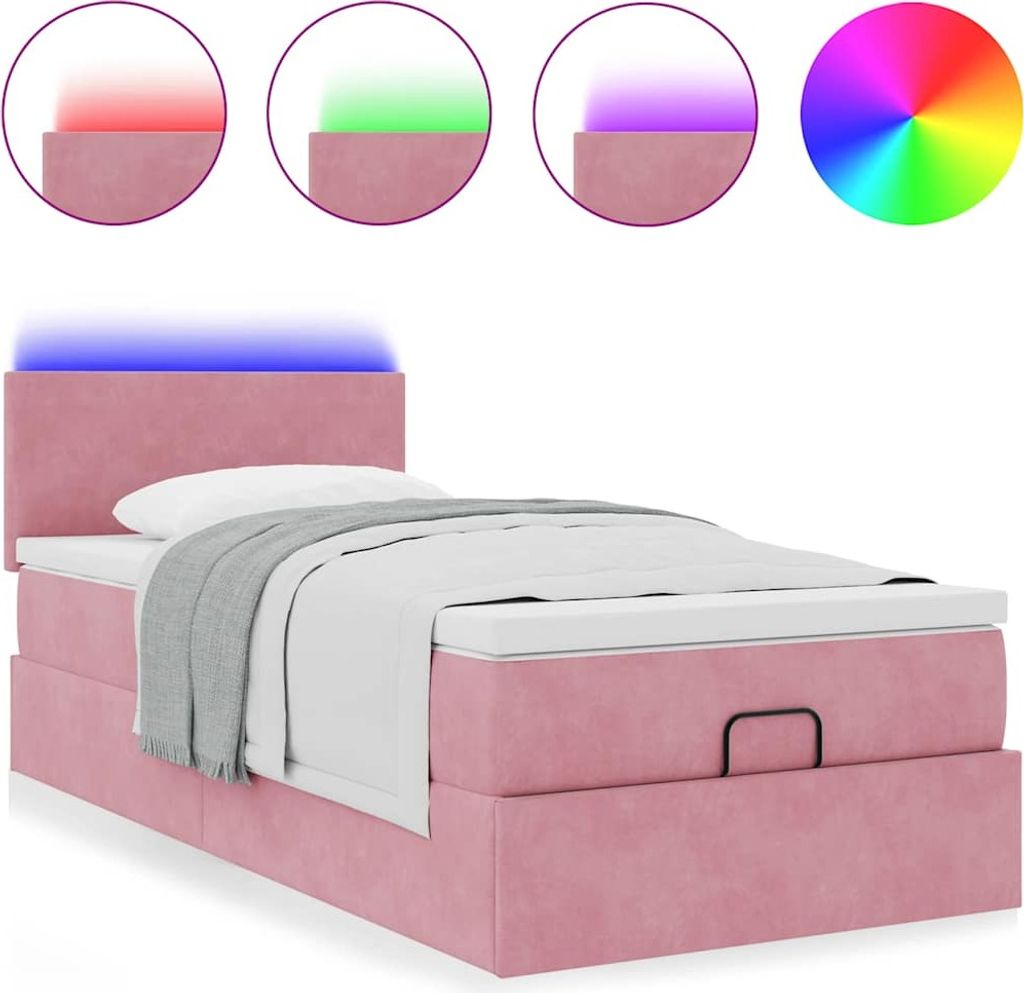 Ottoman-Bett mit Matratze & LEDs Rosa 100x200 cm Samt