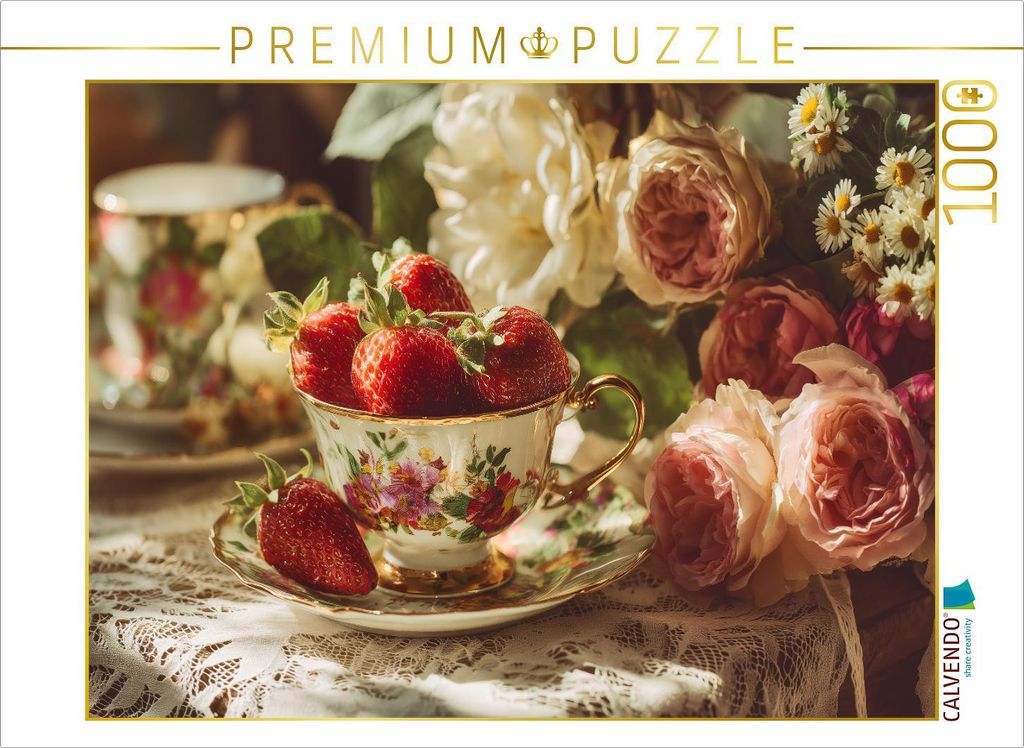CALVENDO Puzzle Maiwind, Spitzenstoff und Teerosen, ein Tisch voller Leichtigkeit | 1000 Teile Lege-Größe 64x48cm Foto-Puzzle für glückliche St...