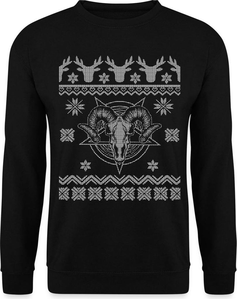Spreadshirt Satan Baphomet Ugly Christmas Sweater Weihnachten Uni Pullover, S, Schwarz