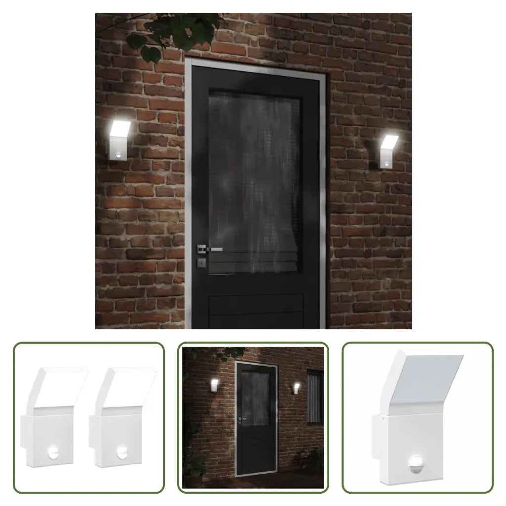 Set 2 Luci Esterno LED Sensore Movimento PIR Alluminio Bianco IP54