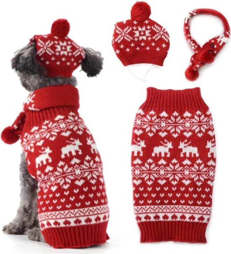 Vêtements d'hiver pour chien : Robe polaire et bonnet rouge, Taille L