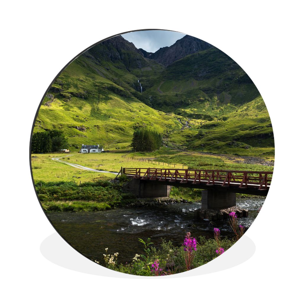 MuchoWow Aluminium Wandkreis Schöner Fluss und Brücke in Glen Coe in Schottland Ø 30 cm Wanddeko Modern Wohnzimmer - Wand Bild - Wohnzimmer - ...