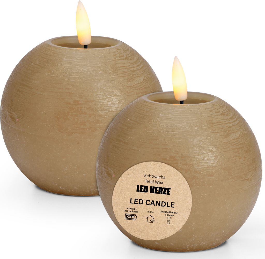 LED Kerze Kugeln Set Wachs, Flackernde Flamme, Ø 10x9, Beige