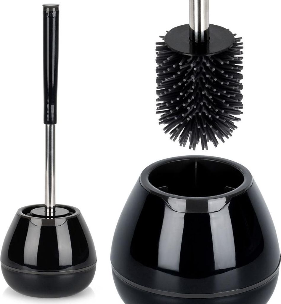 Silikon-Toilettenbürste mit Ständer und Zange schwarz 42 cm