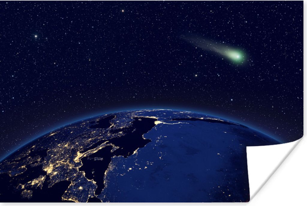 MuchoWow Poster Komet über einer blauen Erde 30x20 cm - Plakate - Print