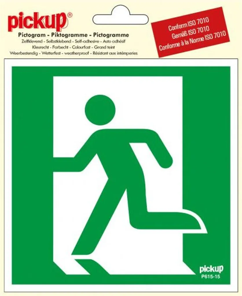 Pictogramme Sortie de secours gauche 15x15cm en Vinyle Souple Adhésif