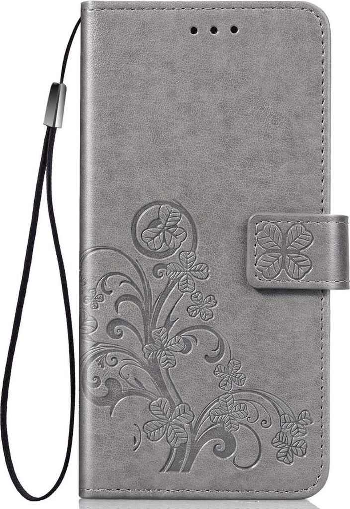 Handy Hülle Schutz Tasche Cover Flip Case Kartenfach Blumen, Farbe:Grau, Modell wählen:Samsung Galaxy S20