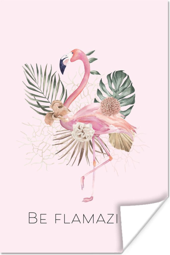 MuchoWow Poster Flamingo - Blumen - Zitate 20x30 cm - Papierdruck