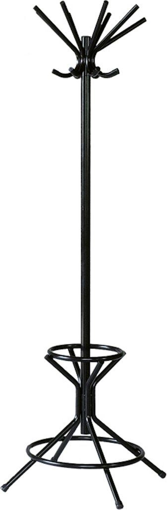Freistehender Garderoben- & Regenschirmständer aus Metall | Höhe 178cm | Drehbare Krone & 8 Doppelhaken | Schwarz