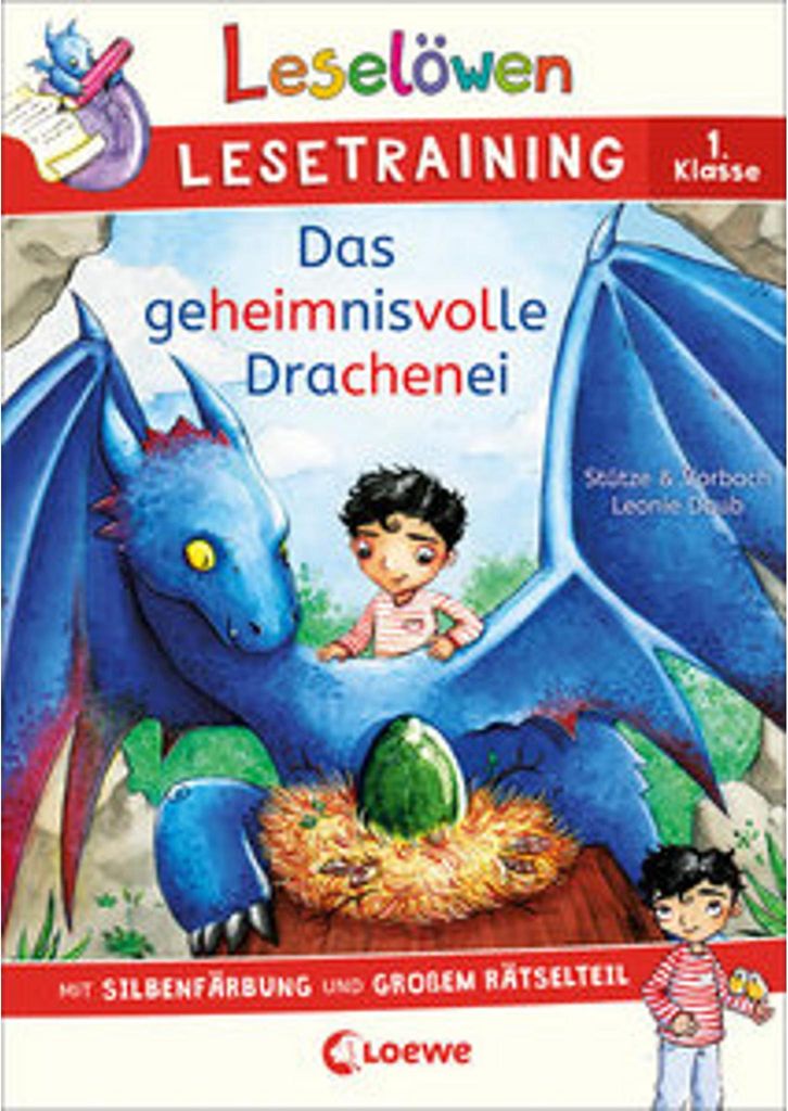 A book cover for a children's reading training book featuring a blue dragon, a child, and a dragon egg.