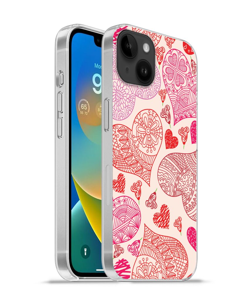 MuchoWow Handyhülle Schutzhülle Hülle für Apple iPhone 14 Plus - Soft case Eine Illustration mit rosa und roten Herzen Silikon Softcase Handy...
