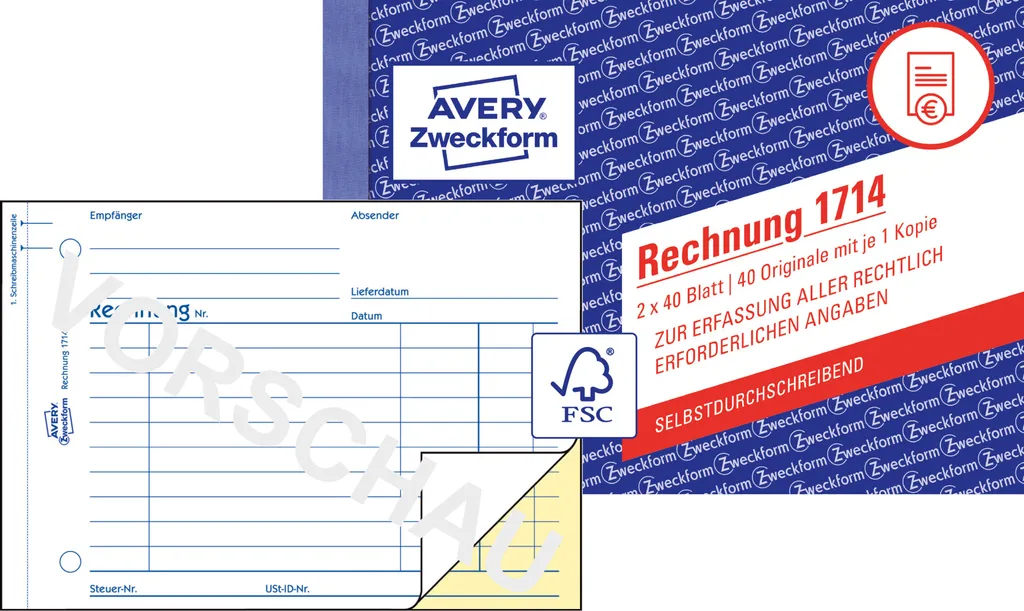 Quaderno Fatture Avery 1730 A5 | Blocco Autocopiante 40 Set
