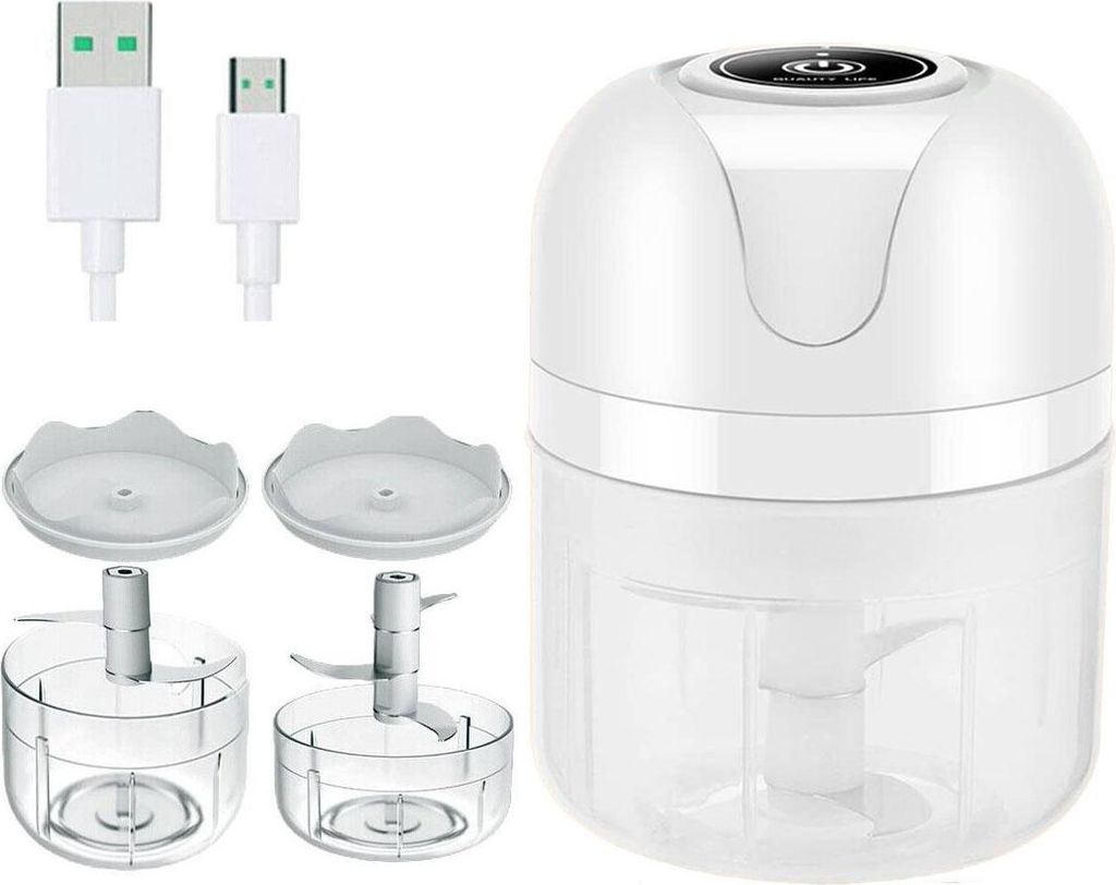 Multi-Chopper Elektrische Küche Mini Knoblauch Chopper Obst Zwiebel Slicer, 250ml + 100ml