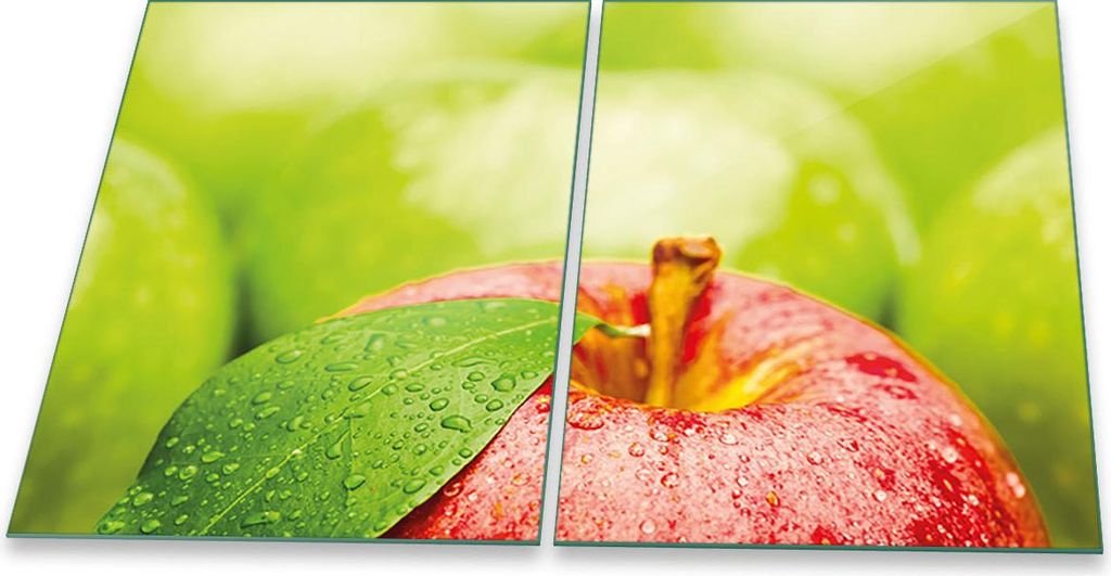 Herdabdeckplatten Glaskeramik Spritzschutz Glas Universal 2-Teilig 2x40x52 Apfel Grün