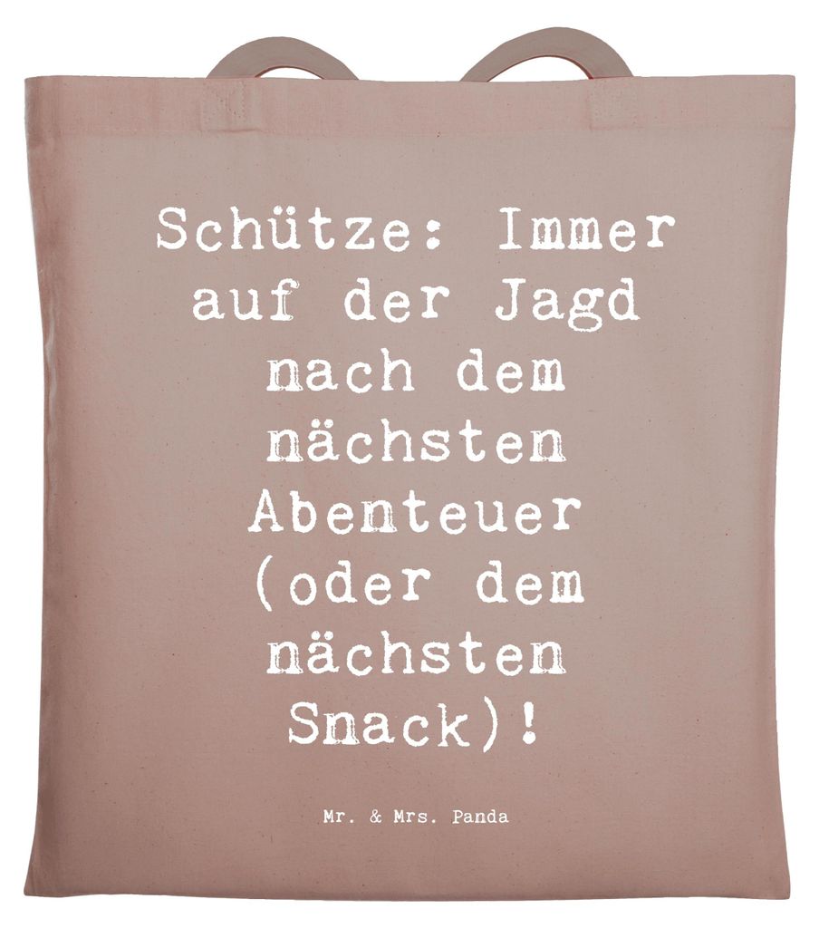 Mr. & Mrs. Panda Schultasche Spruch Abenteuer Schütze - Braun Pastell - Geschenk, Tote Bag, Tasche, Tierkreiszeichen, Geschenke Sternzeichen, Einz...