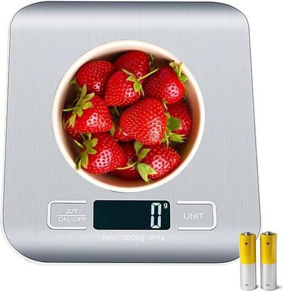 15 kg (33 lb), 5-stufige Kš¹chenwaage mit LCD-Anzeige zum Kochen und Backen, Edelstahl und geh?rtetes Glas