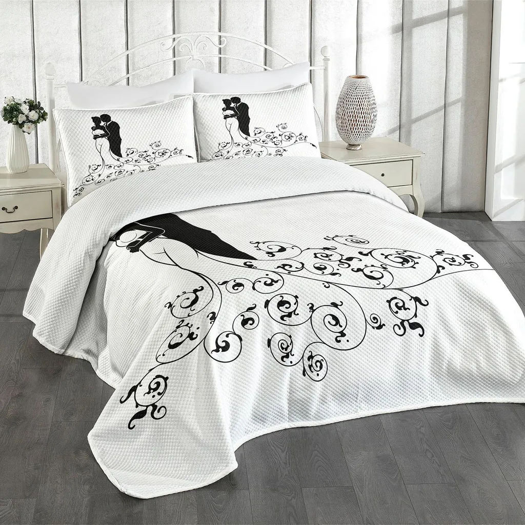 ABAKUHAUS Set Copriletto Matrimoniale Sposi Bianco e Nero 220x220 cm