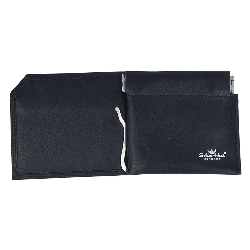 Mini Portefeuille avec Pince à Billets en Cuir Noir Polo Golden Head