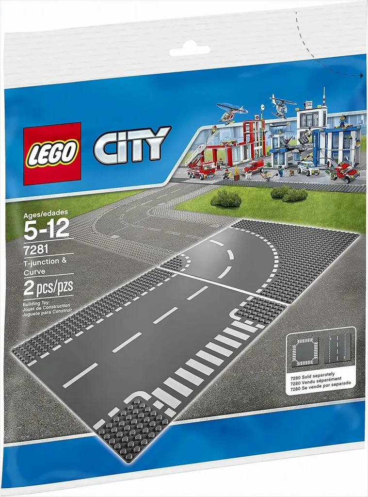 LEGO City 7281 Plaque de Route Courbe et Carrefour pour Circuit Urbain