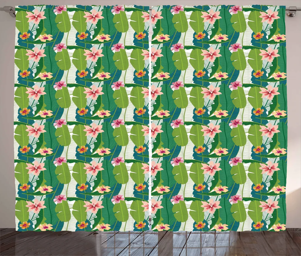 ABAKUHAUS Aloha Tenda rustica, Banana Leaves Hawaii, Tende universali per soggiorno con passanti e ganci, 280 x 245 cm, multicolore