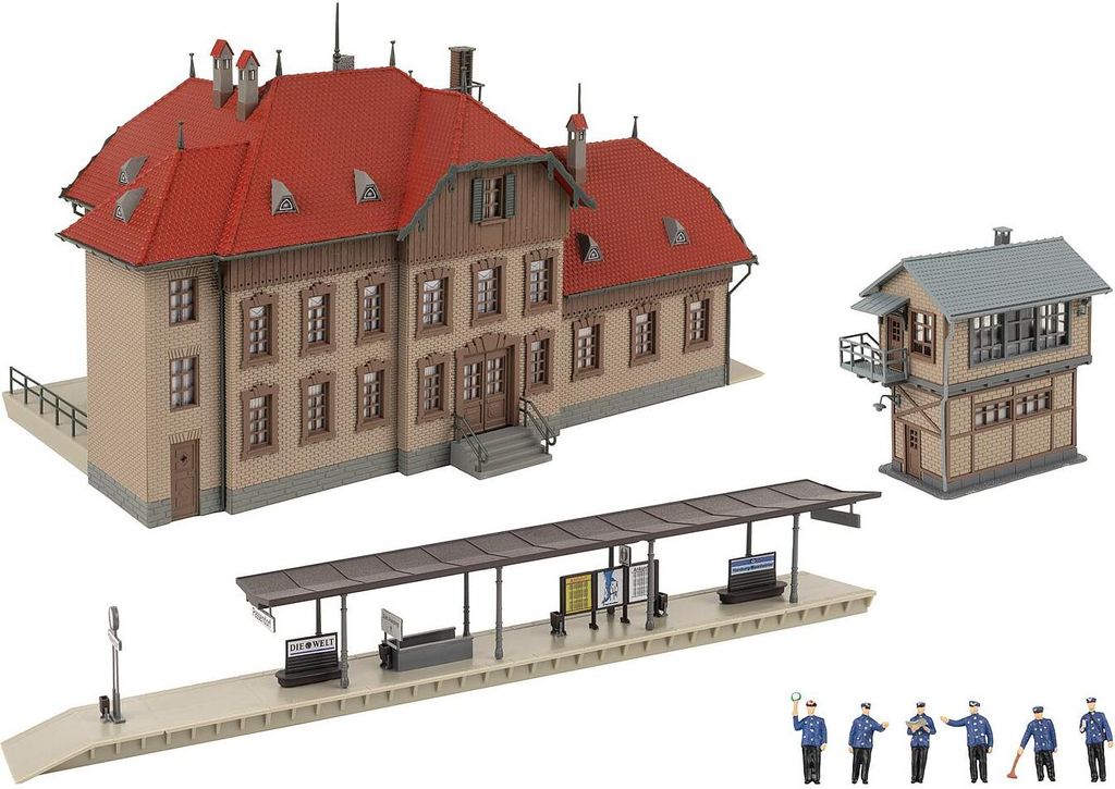 Faller Bausatz H0 190035 Aktions Set Bahnhof Passendorf mit Figuren u. Bahnsteig