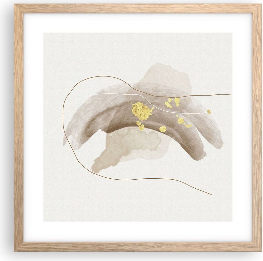 Gerahmtes Poster - Rahmen in heller Eiche - Braun Abstraktion Gold - 40x40 cm - Wand Bild - Wanddeko - Wandbilder - Kunstposter - Wandposter - Bild...
