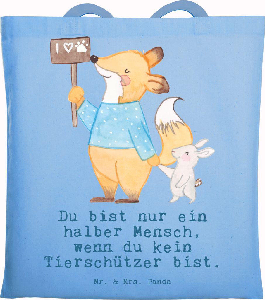 Mr. & Mrs. Panda Tote Bag Tierschützer Herz - Sky Blue - Geschenk, Laptoptasche, Jutebeutel, Tasche, Baumwolltasche, Einkaufstasche
