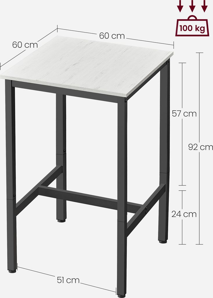 VASAGLE Bartisch Küchentisch, Stehtisch, 60 x 60 x 92 cm, Produktbild 8
