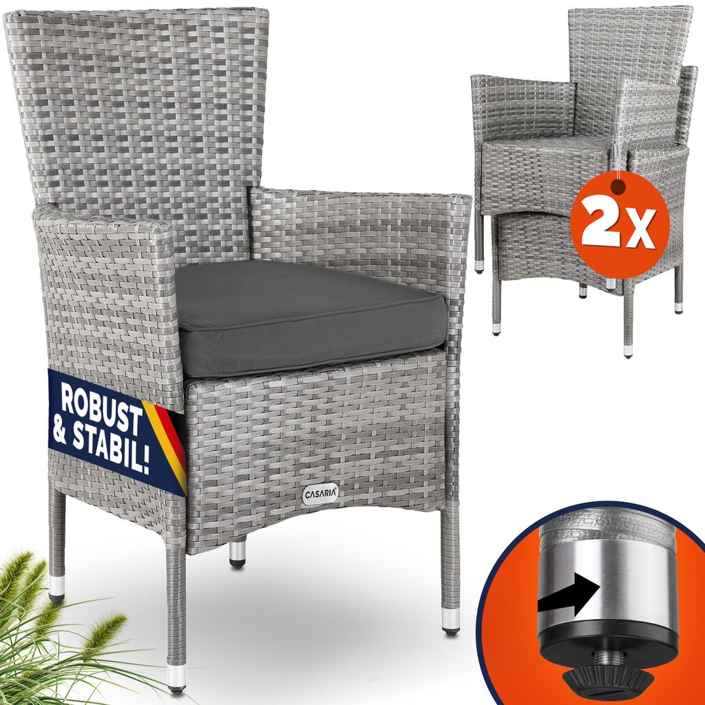 CASARIA® Gartenstühle 2er Set Polyrattan Stapelbar mit Produktbild 