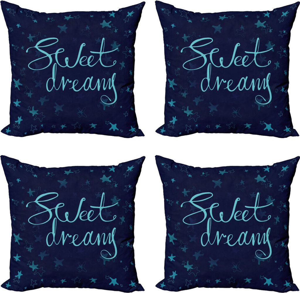 ABAKUHAUS Sprichwort Kissenbezug Set (4 Stück), Starry Moderne, Moderner Doppelseitiger Digitaldruck, 50 cm x 50 cm, Aqua und Marineblau