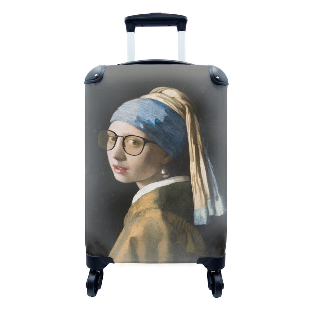 MuchoWow Koffer Handgepäck Trolley Rollkoffer Kleine Reisekoffer mit 4 Rollen - Das Mädchen mit dem Perlenohrring - Johannes Vermeer - Brillen ...