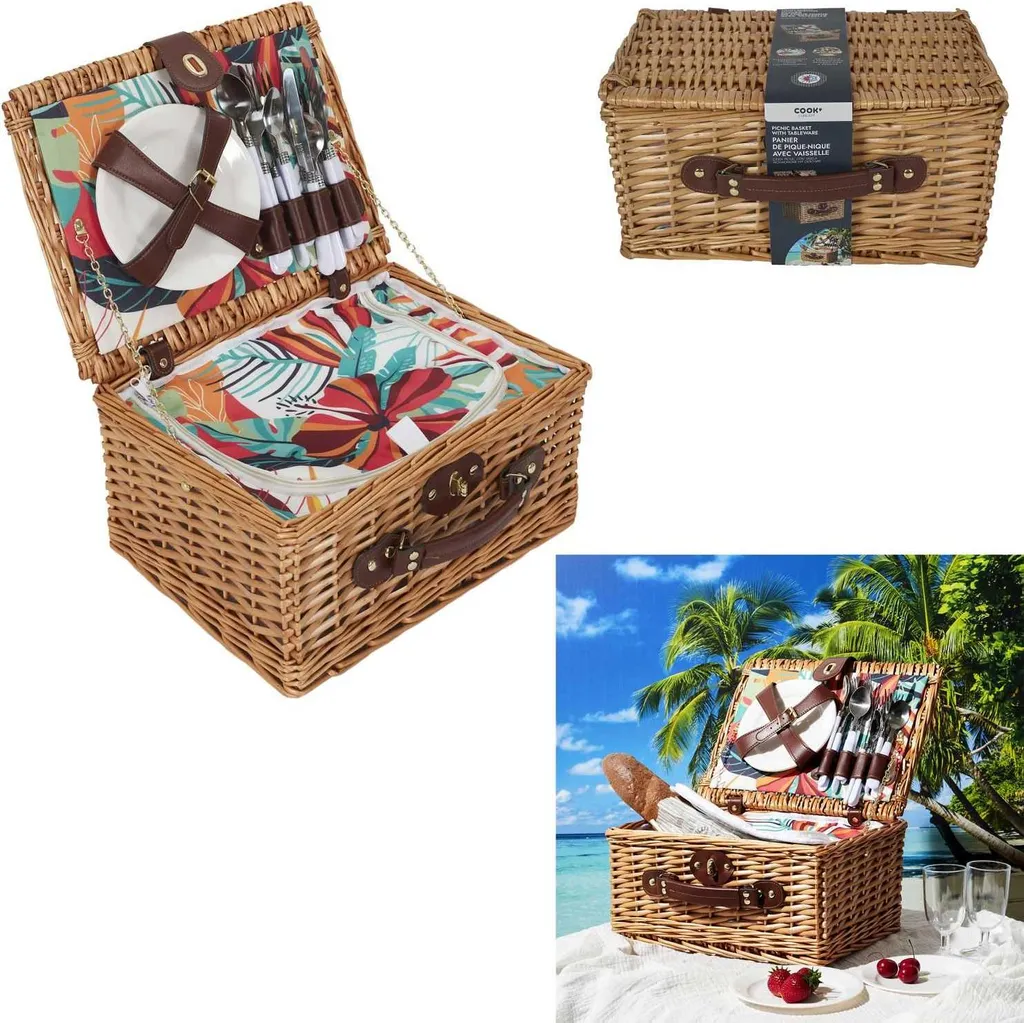 Set Pique-nique Idéal pour Famille de 4 avec Panier Osier et Couverts - 9