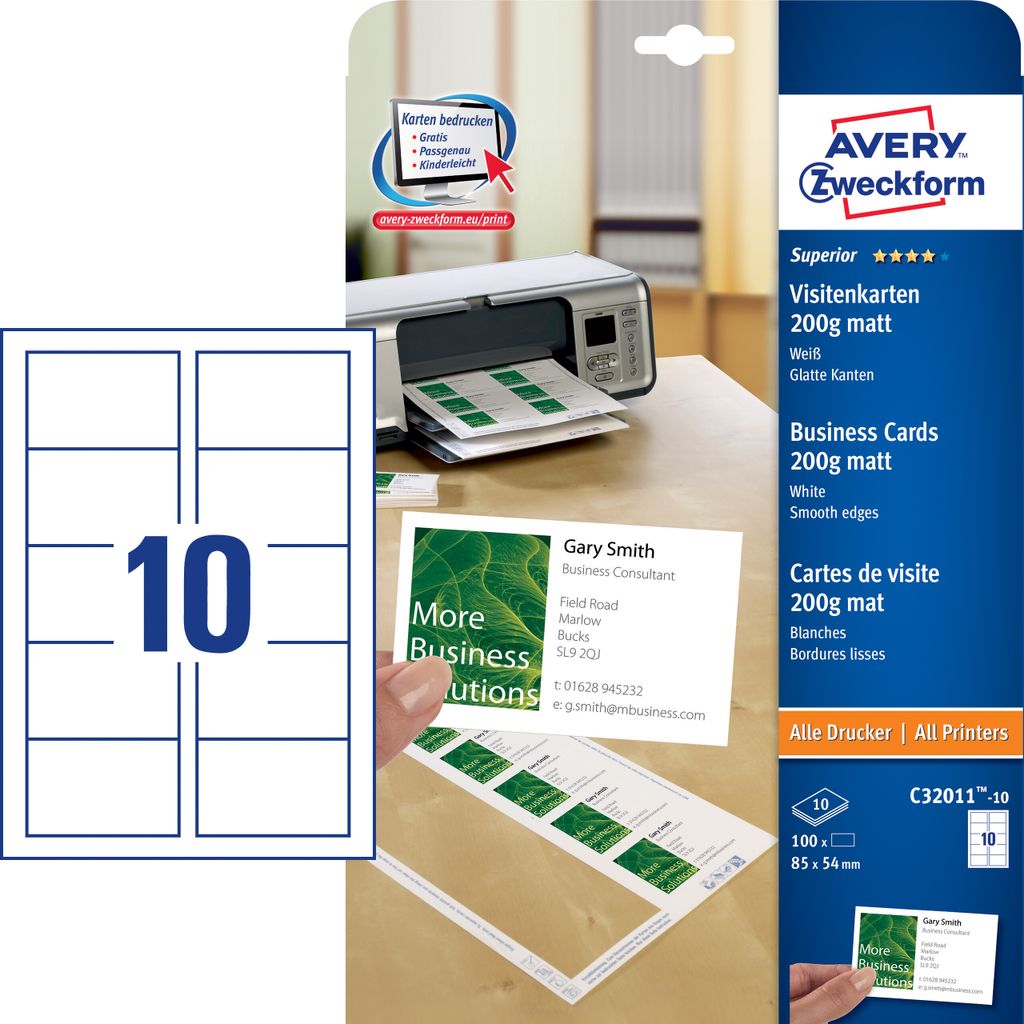 Avery Zweckform® C32011-10 C32011-10 Biglietti da visita Immagine del prodotto 