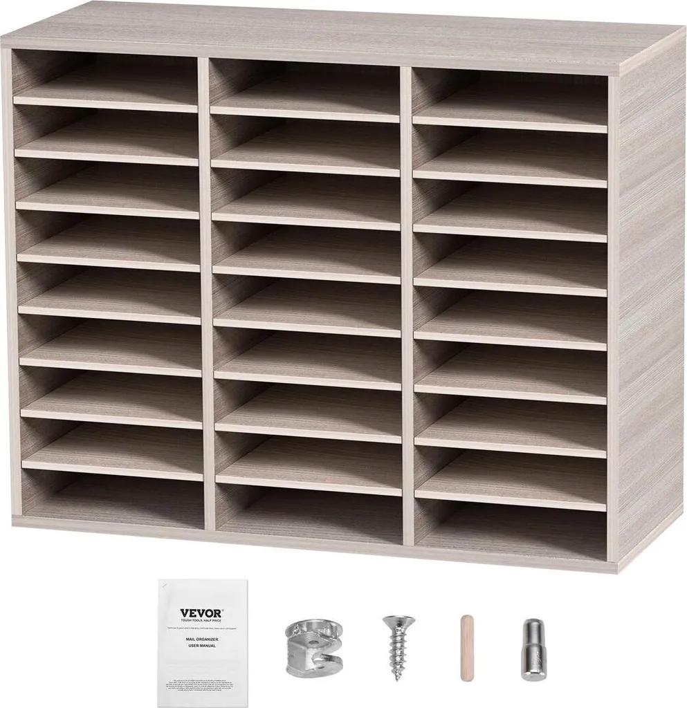 Organisateur de documents en bois gris avec 27 compartiments de tri