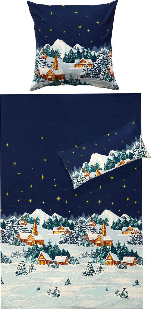 Erwin Müller Bettwäsche blau 1x 200x200 cm + 2x 80x80 cm