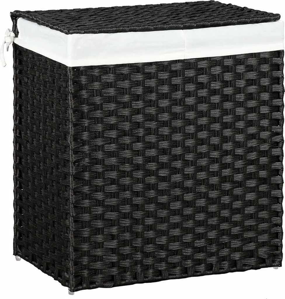 Panier à linge 110L en polyrotin noir - Corbeille de rangement robuste