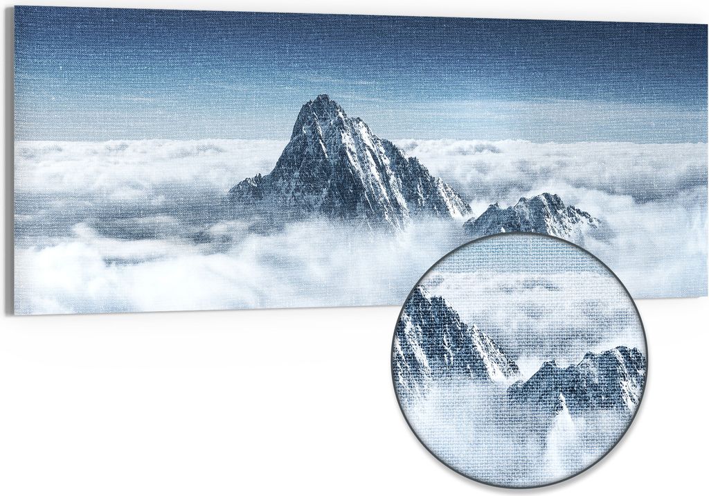 DEQORI Hybrid Leinwand Bild 150x60 cm 'Himmlische Gipfel' Wandbild Glas flach modern