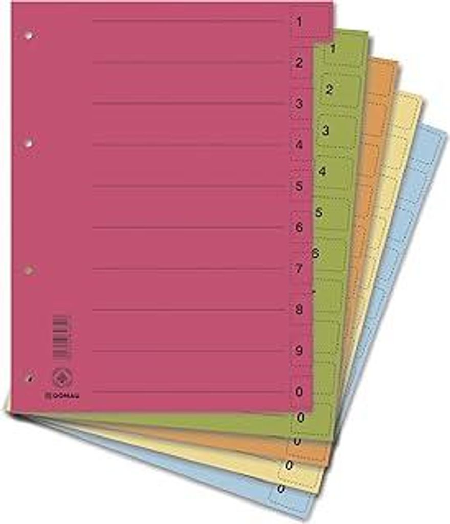 DONAU 8611001S-99 Trennblätter 50er Pack/Farbe: Farblich Sortiert/Zufallswahl - 10 von jeder Farbe/Karton-Register Ordner überbreit Aus Recycling...