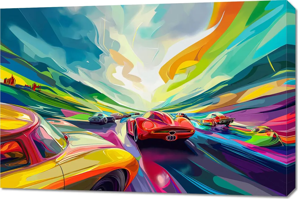 Quadro Astratto 90x60 cm Gara Sotto i Colori - Decorazione Parete Moderna