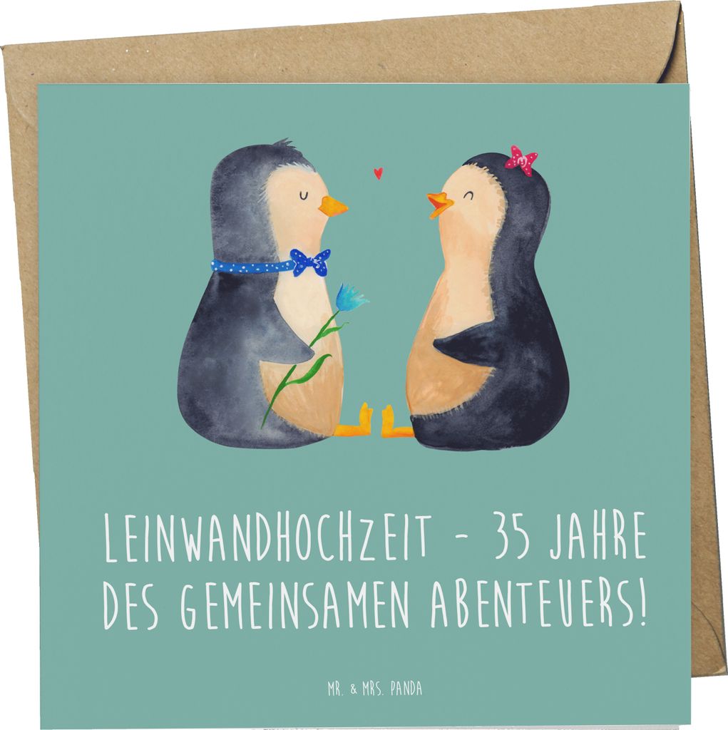 Mr. & Mrs. Panda doppelkarte 35. Hochzeitstag Leinwandhochzeit - Meeresbrise - Geschenk, faltkarte, anlasskarte, Liebe und Zusammenhalt, beständig...